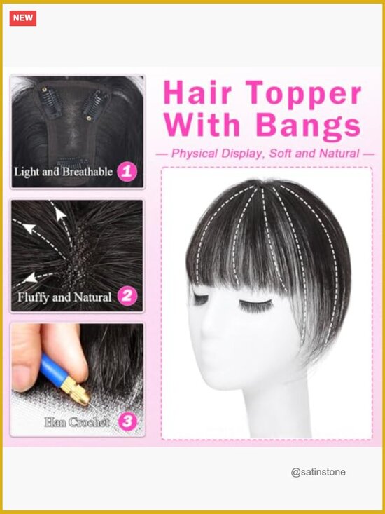 100% Human Hair Topper with Bangs Clip in Hair Extensions Daily Wear Thin Hair main image 5
